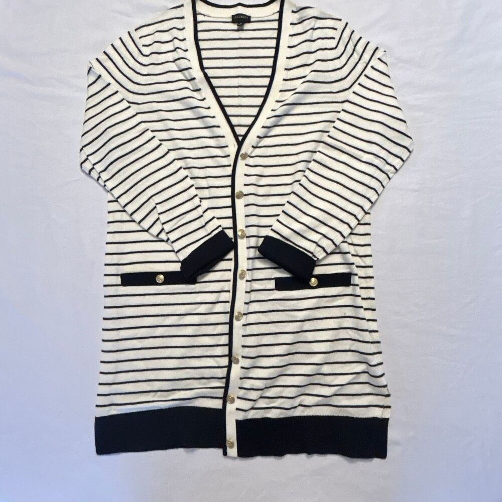 Talbots Striped Cardigan | Navy Ivory | Gold Buttons | Women’s M | Classic